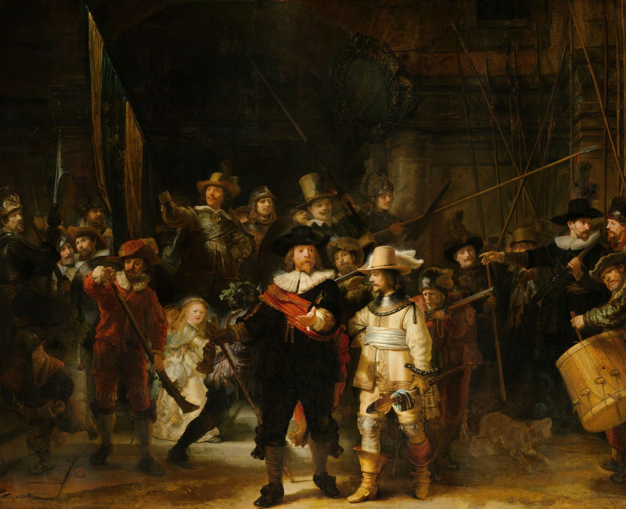 The Company of Frans Banning Cocq och Willem van Ruytenburgh, känd som "Night Watch" av Rembrandt Harmenszoon van Rijn, Rembrandt