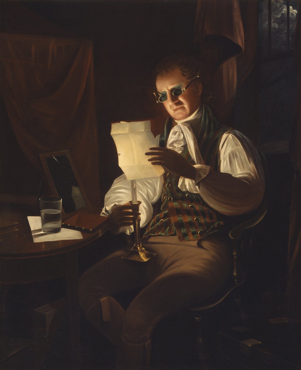 Man läser med levande ljus, 1805-08 av Rembrandt Peale