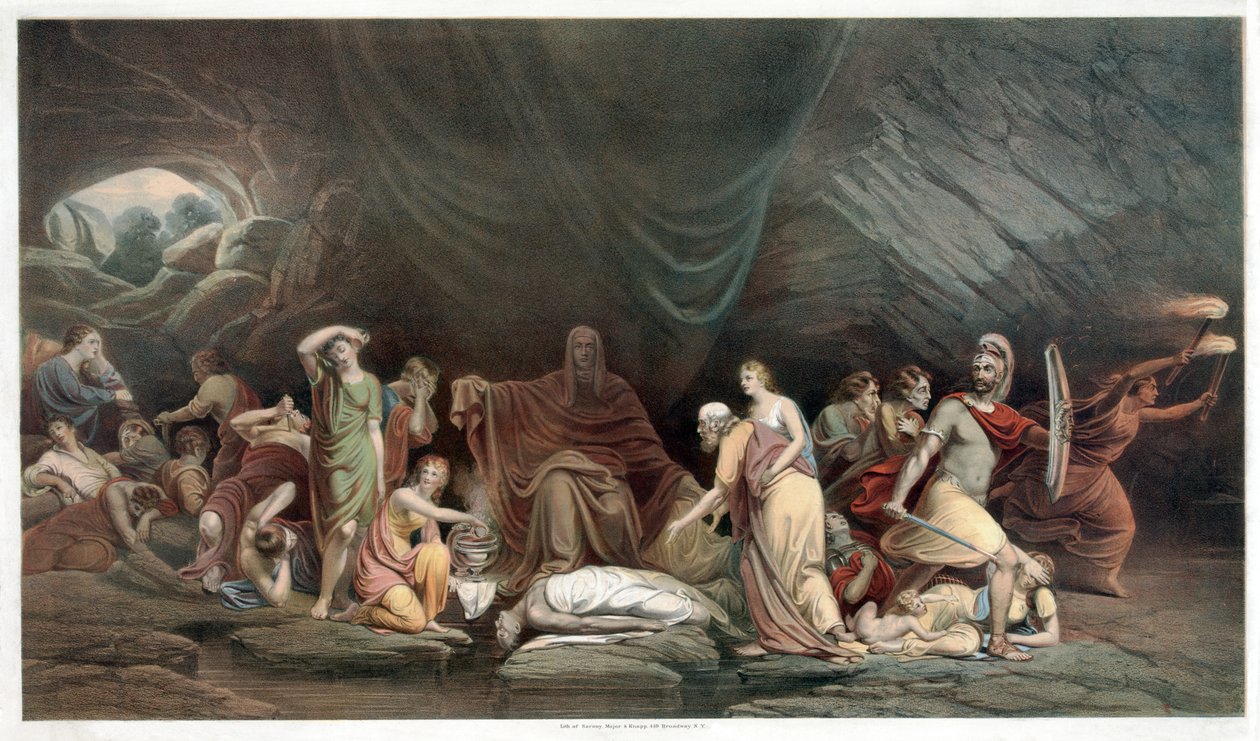 Dödsdomstolen, pub. 1859 (lito i färg) av Rembrandt Peale