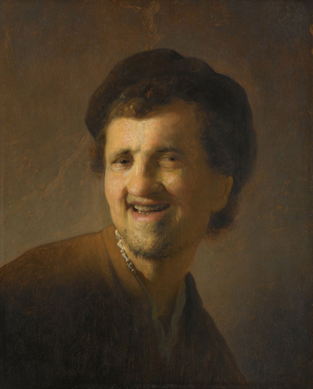Skrattande ung man Byst av en skrattande ung man av Rembrandt van Rijn (circle of)