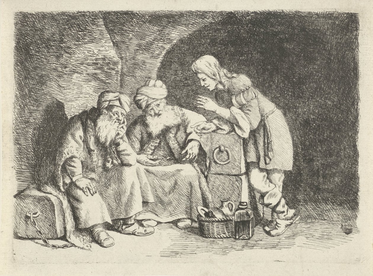 Josef förklarar bagarens och munskänkens drömmar av Rembrandt van Rijn (follower of)