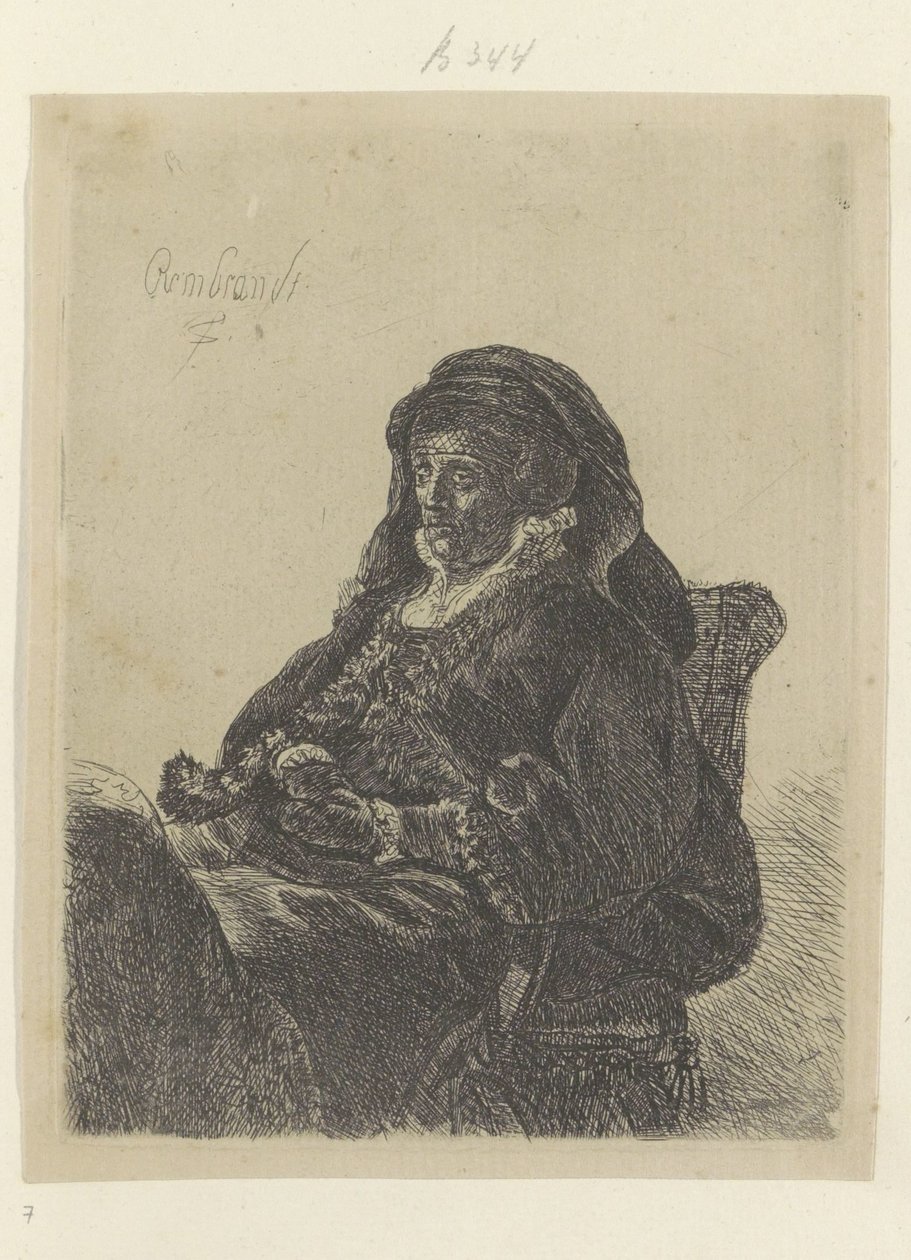 Rembrandts mamma som änka med svarta handskar Recueil de quatre-vingt-cinq estampes originales (serietitel) av Rembrandt van Rijn (school of)