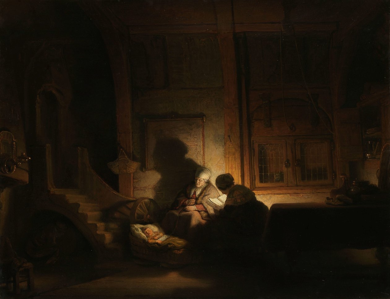 Den heliga familjen på natten av Rembrandt van Rijn (workshop of)