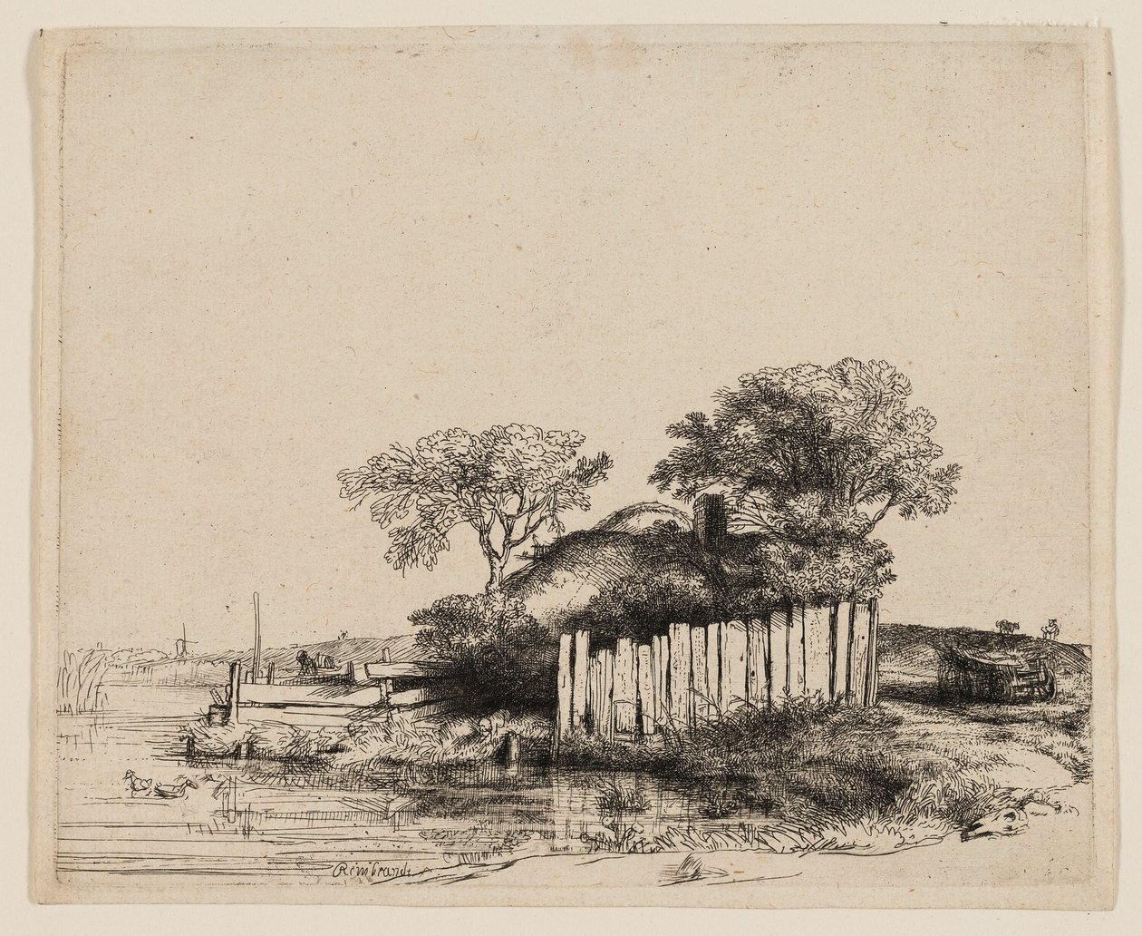 En stuga med vit blekning av Rembrandt van Rijn