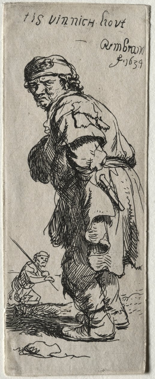 En bonde som ropar: det är väldigt kallt, 1634. av Rembrandt van Rijn
