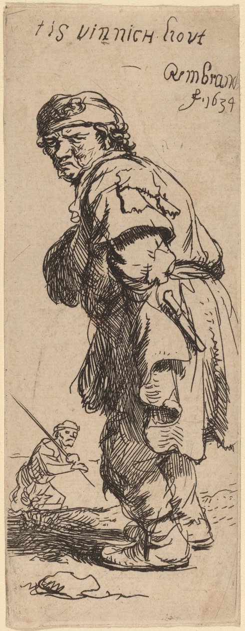 En bonde ropar: "tis vinnich kout" (det är bitande kallt) av Rembrandt van Rijn