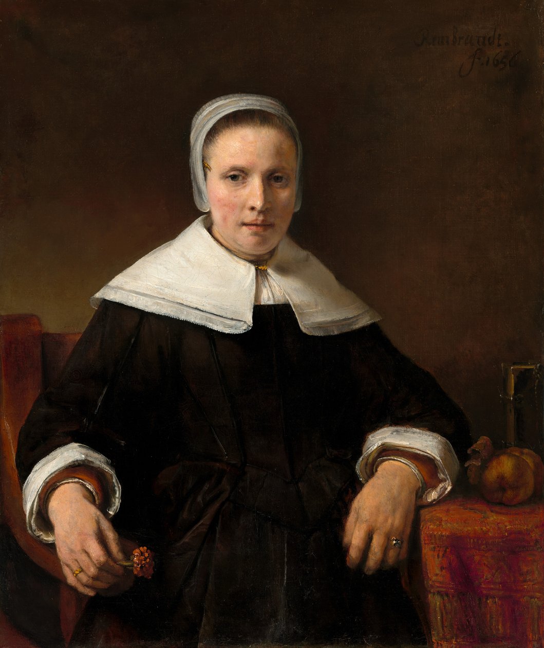 En kvinna som håller en rosa, 1656. av Rembrandt van Rijn