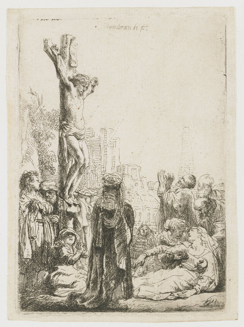 En blind vevlirare och hans familj tar emot allmosor av Rembrandt van Rijn