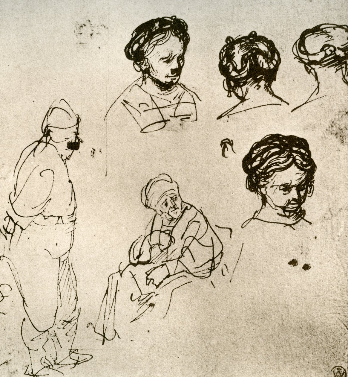 En sida med skisser, 1913. av Rembrandt van Rijn
