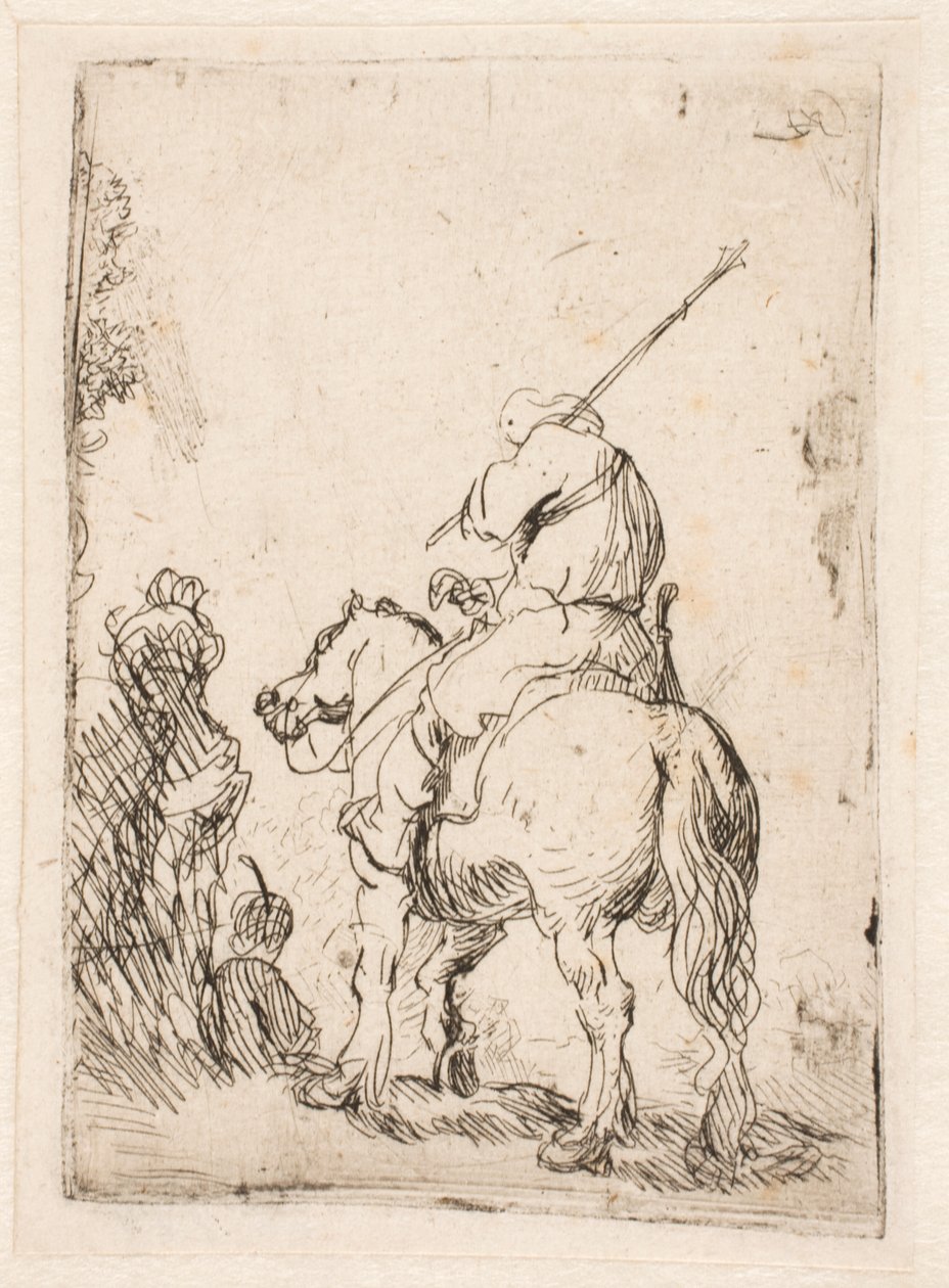 En soldat med turban till häst av Rembrandt van Rijn