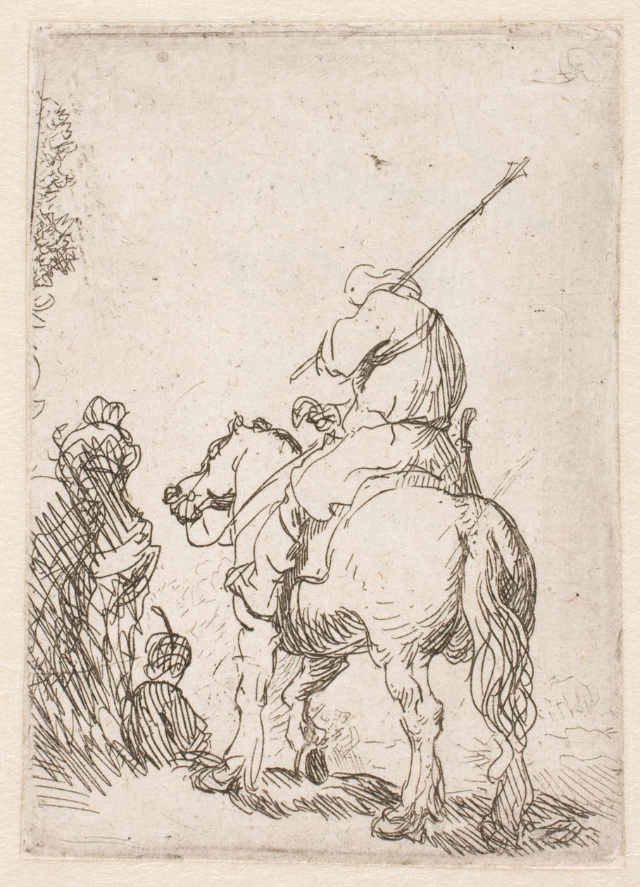 En soldat med turban till häst av Rembrandt van Rijn