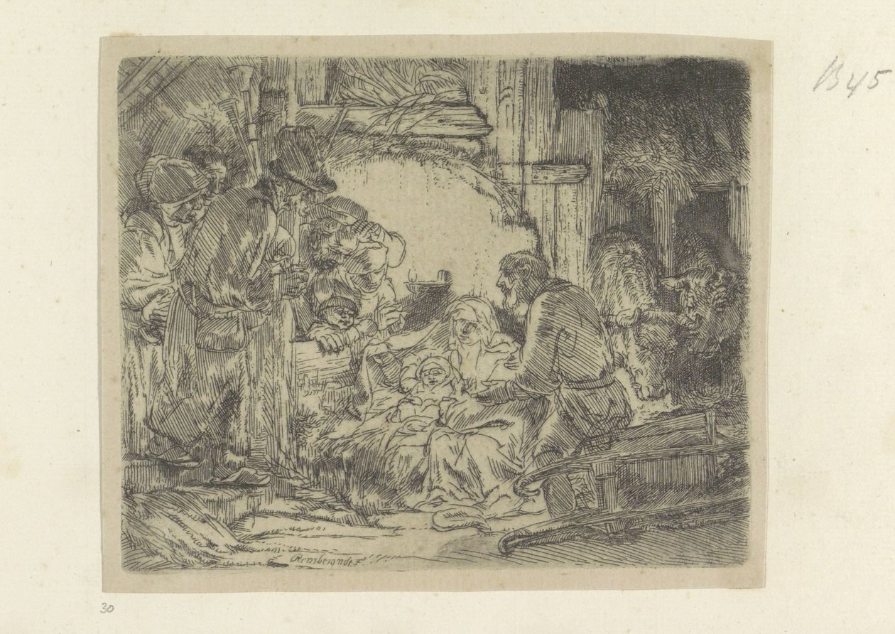 Aanbidding der herders: met de olielamp Samling av åttiofem originaltryck (serietitel) av Rembrandt van Rijn