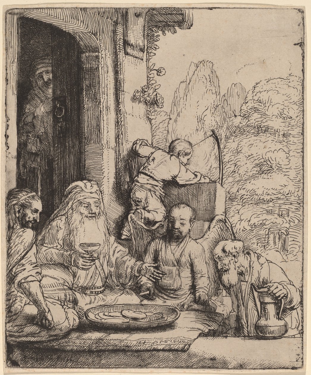 Abraham underhåller änglarna av Rembrandt van Rijn