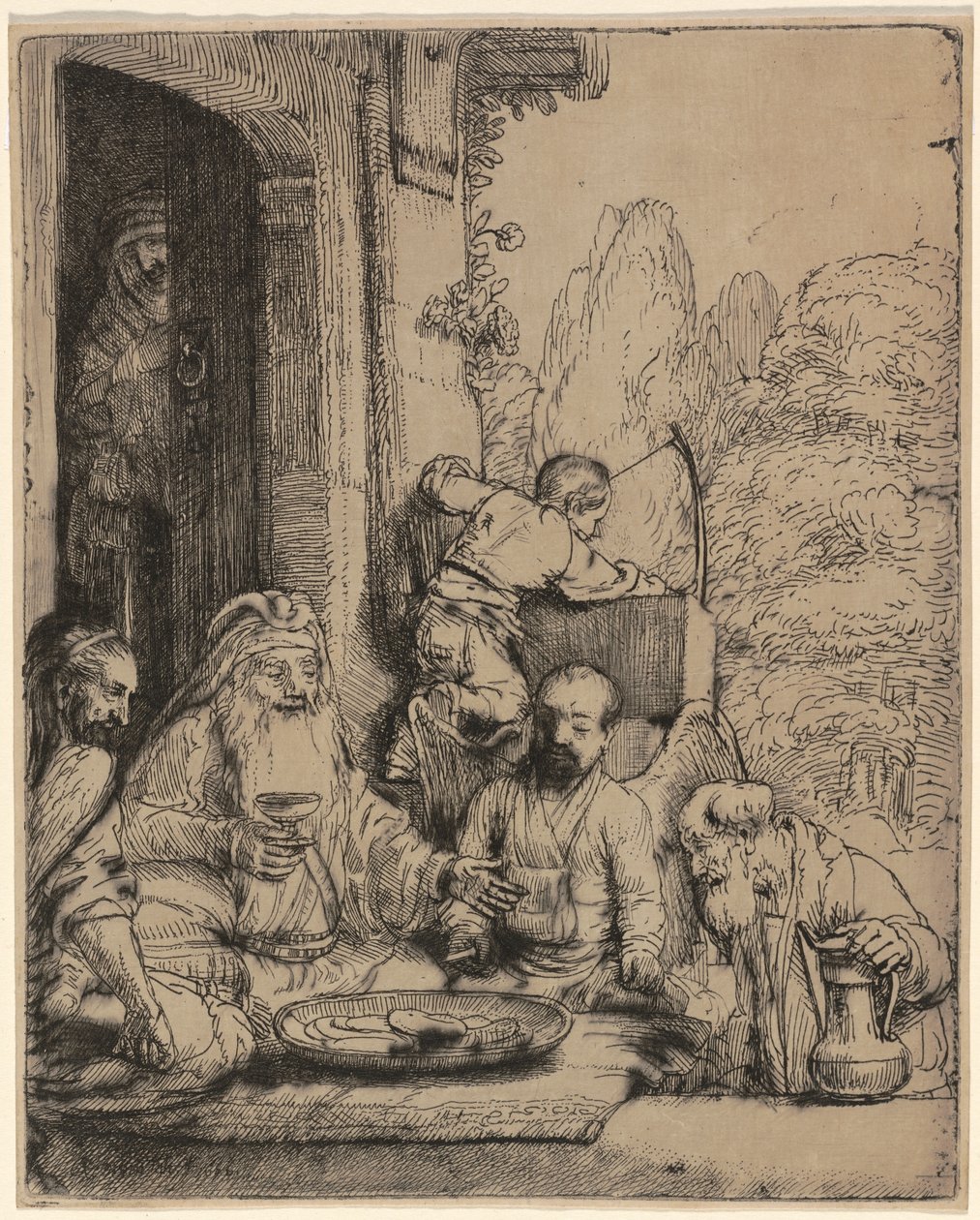 Abraham underhåller änglarna av Rembrandt van Rijn