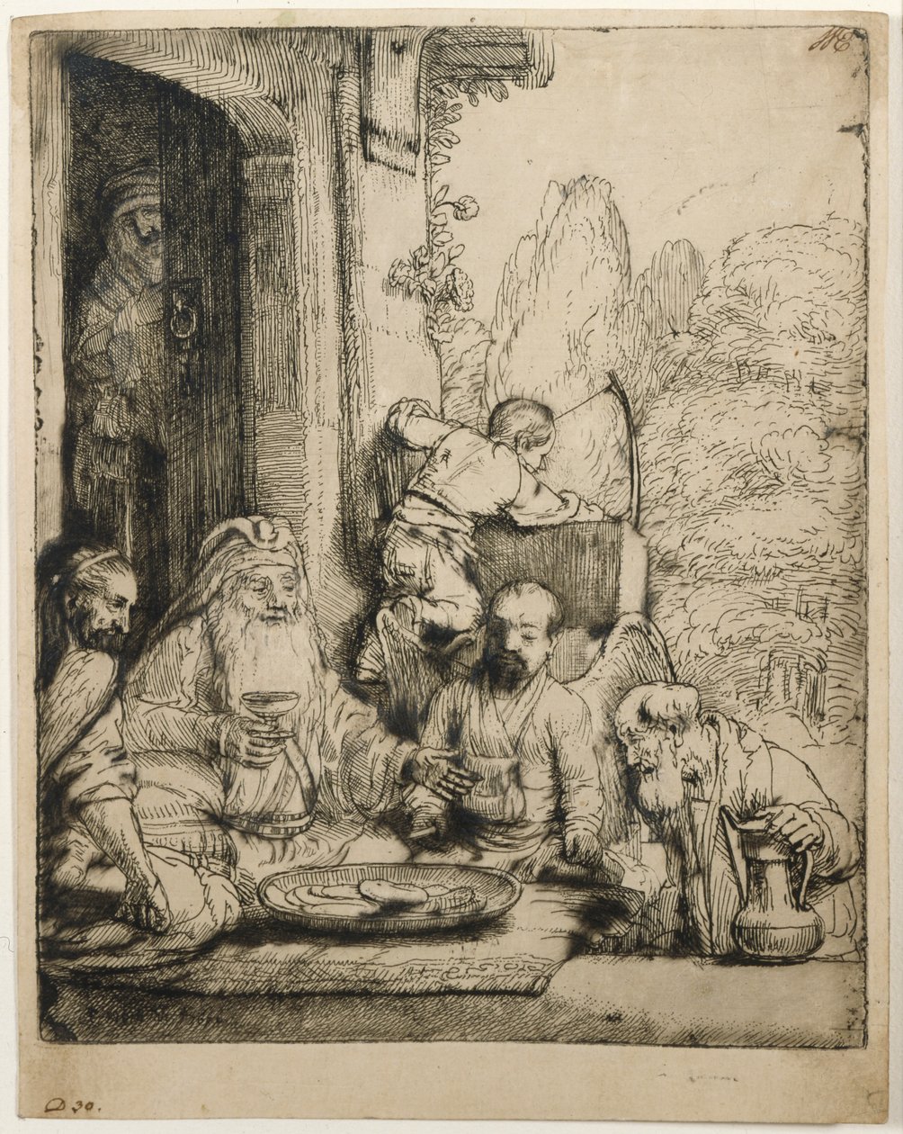 Abraham tar emot änglarna av Rembrandt van Rijn