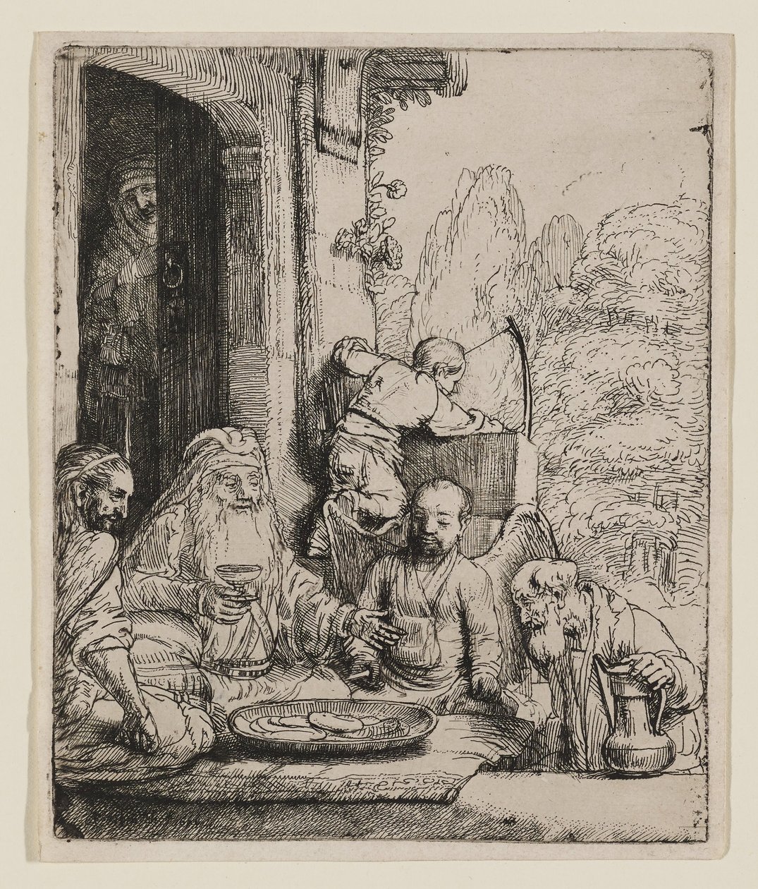Abraham tar emot änglarna av Rembrandt van Rijn