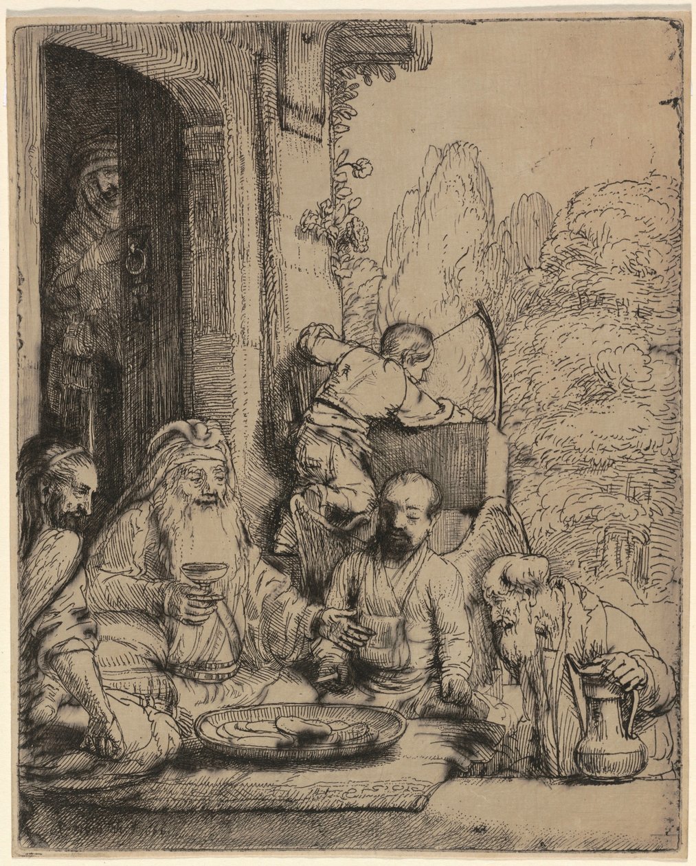 Abraham tar emot änglarna av Rembrandt van Rijn