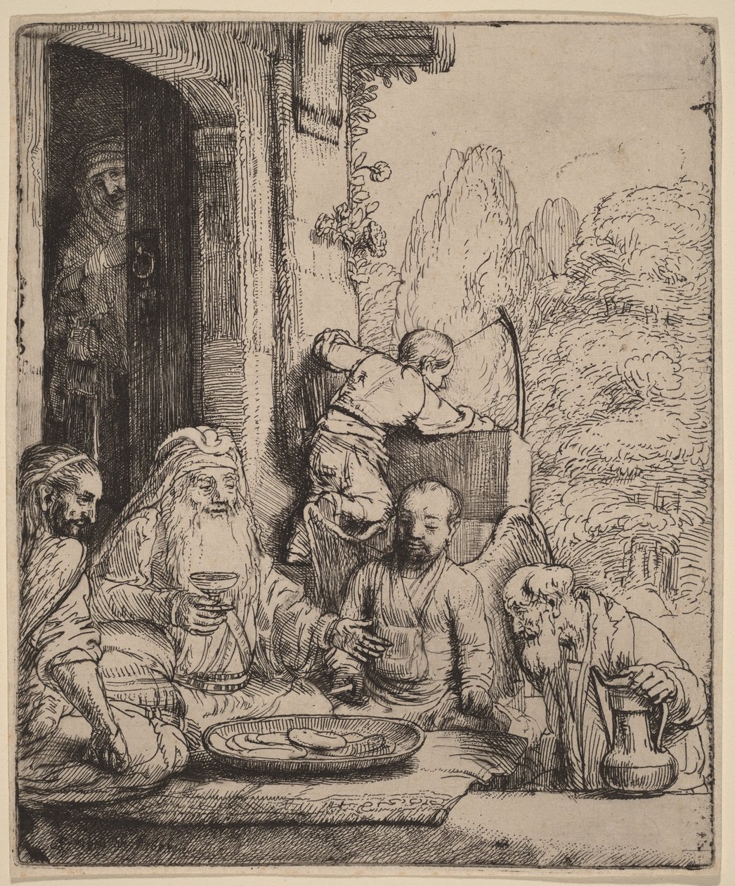 Abraham tar emot änglarna av Rembrandt van Rijn