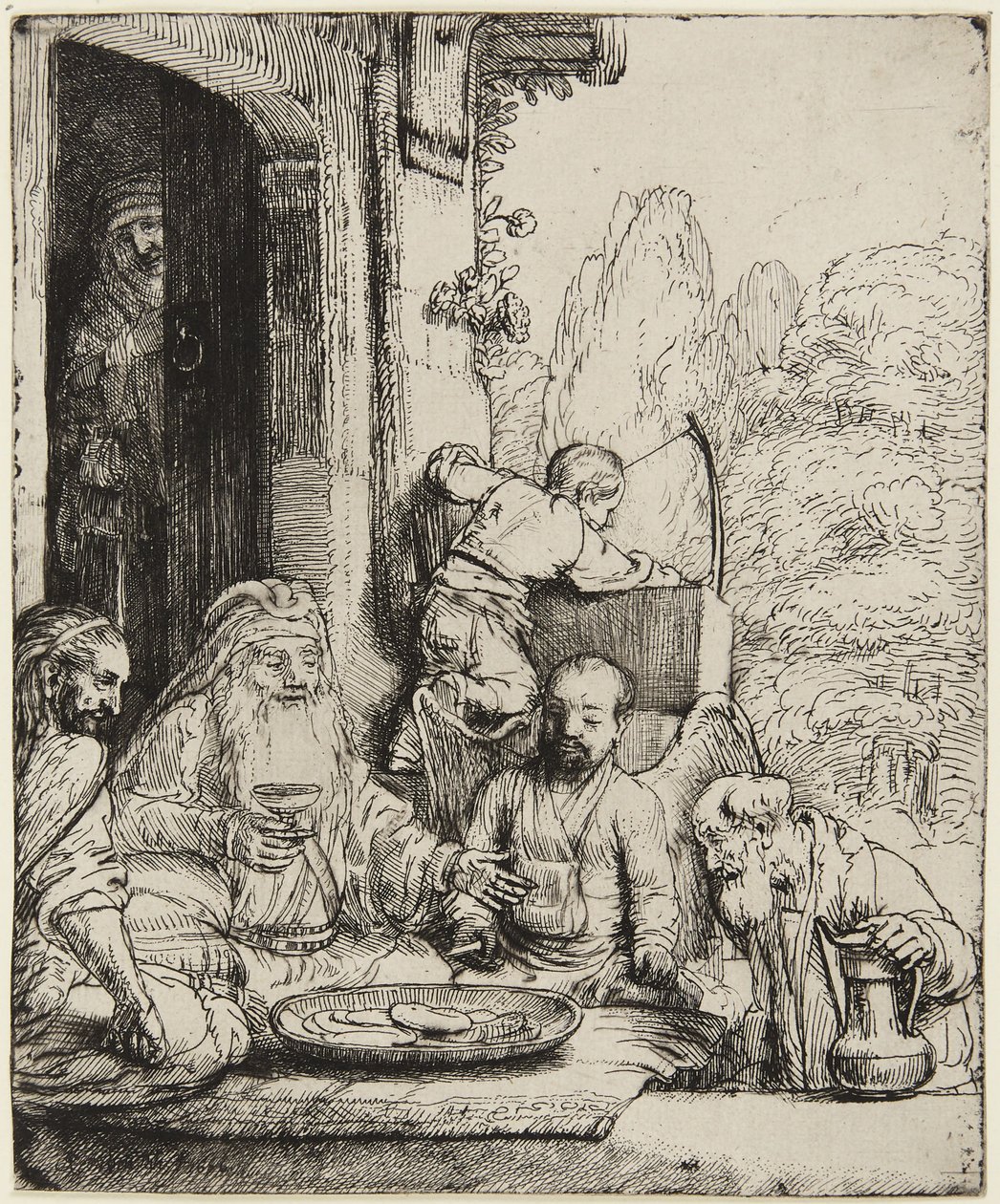 Abraham tar emot änglarna av Rembrandt van Rijn