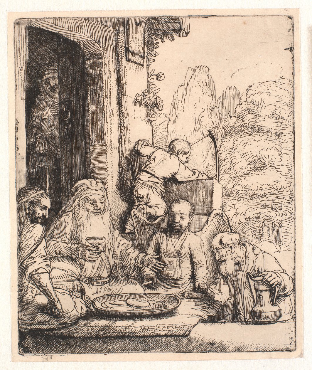 Abraham underhöll änglarna av Rembrandt van Rijn