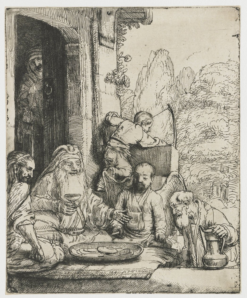 Abraham underhöll änglarna av Rembrandt van Rijn