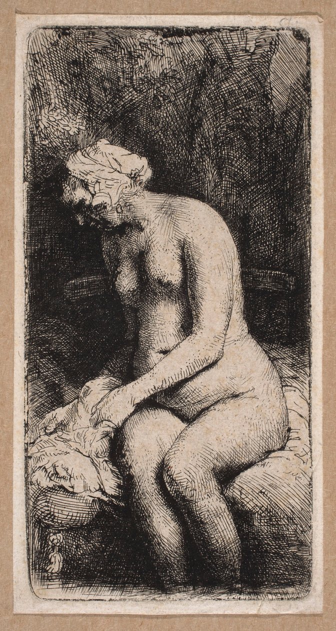 En skulptur av en kvinna ”med fötterna nedsänkta i vatten” av Rembrandt van Rijn