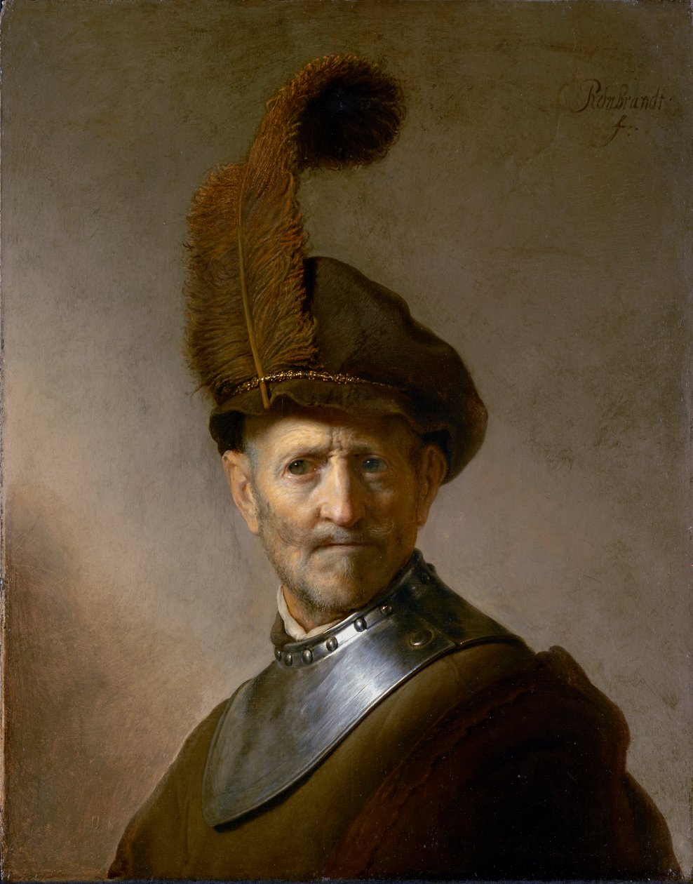 En gammal man i militärdräkt (tidigare kallad Porträtt av Rembrandts far), ca 1630 av Rembrandt van Rijn