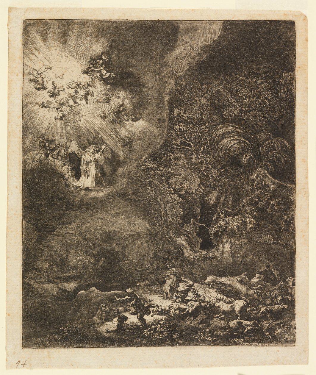 Ängel som visar sig för herdarna av Rembrandt van Rijn