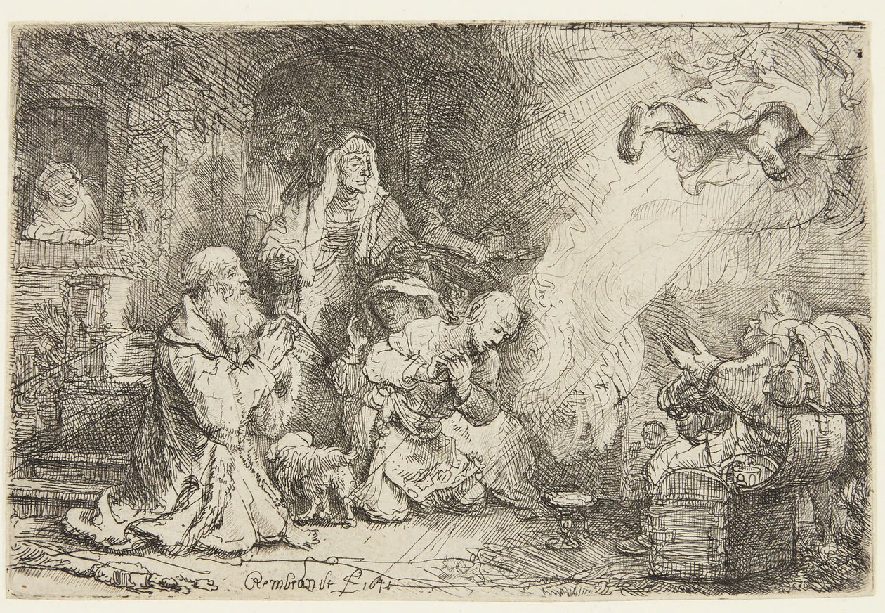Ängeln lämnar Tobias familj av Rembrandt van Rijn