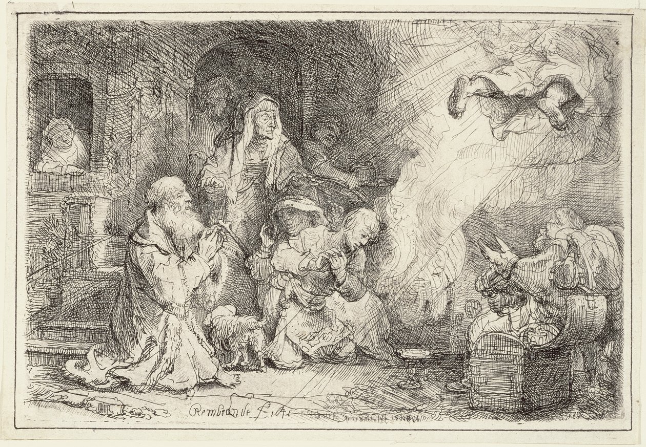 Ängel som avgår från Tobias familj, 1641 av Rembrandt van Rijn