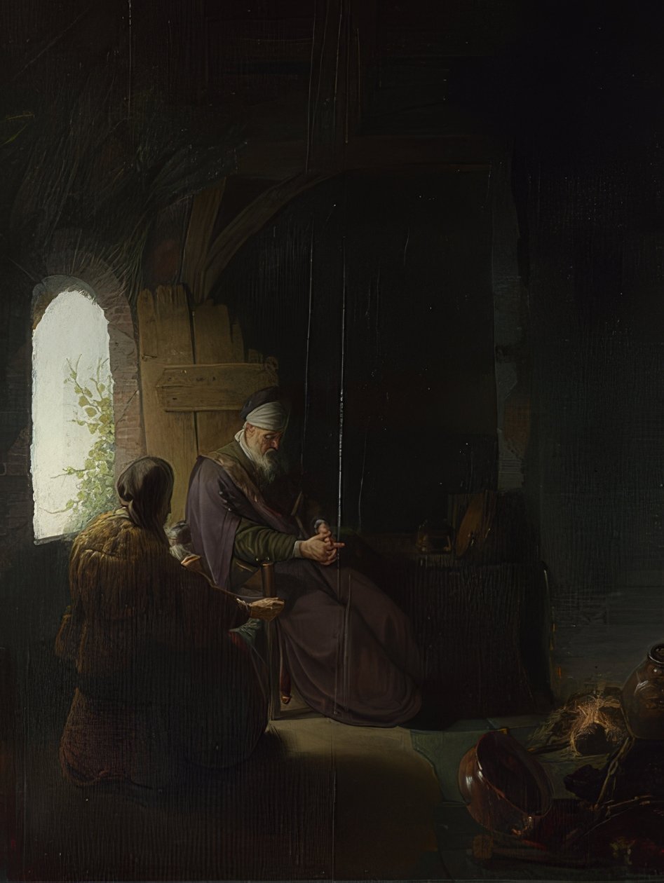 Anna och den blinde Tobit. Omkring 1630 av Rembrandt van Rijn