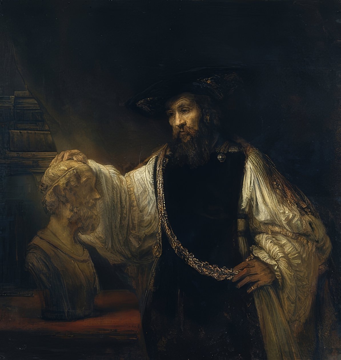 Aristoteles framför bysten av Homeros. 1653 av Rembrandt van Rijn