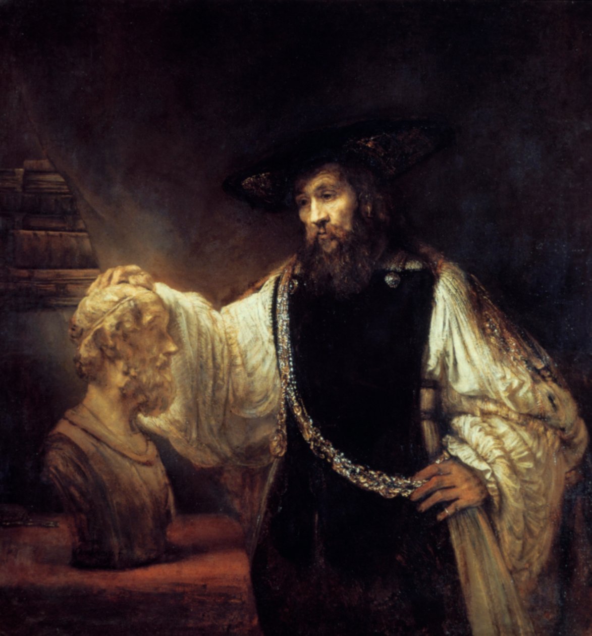 Aristoteles före bysten av Homeros, 1653 av Rembrandt van Rijn