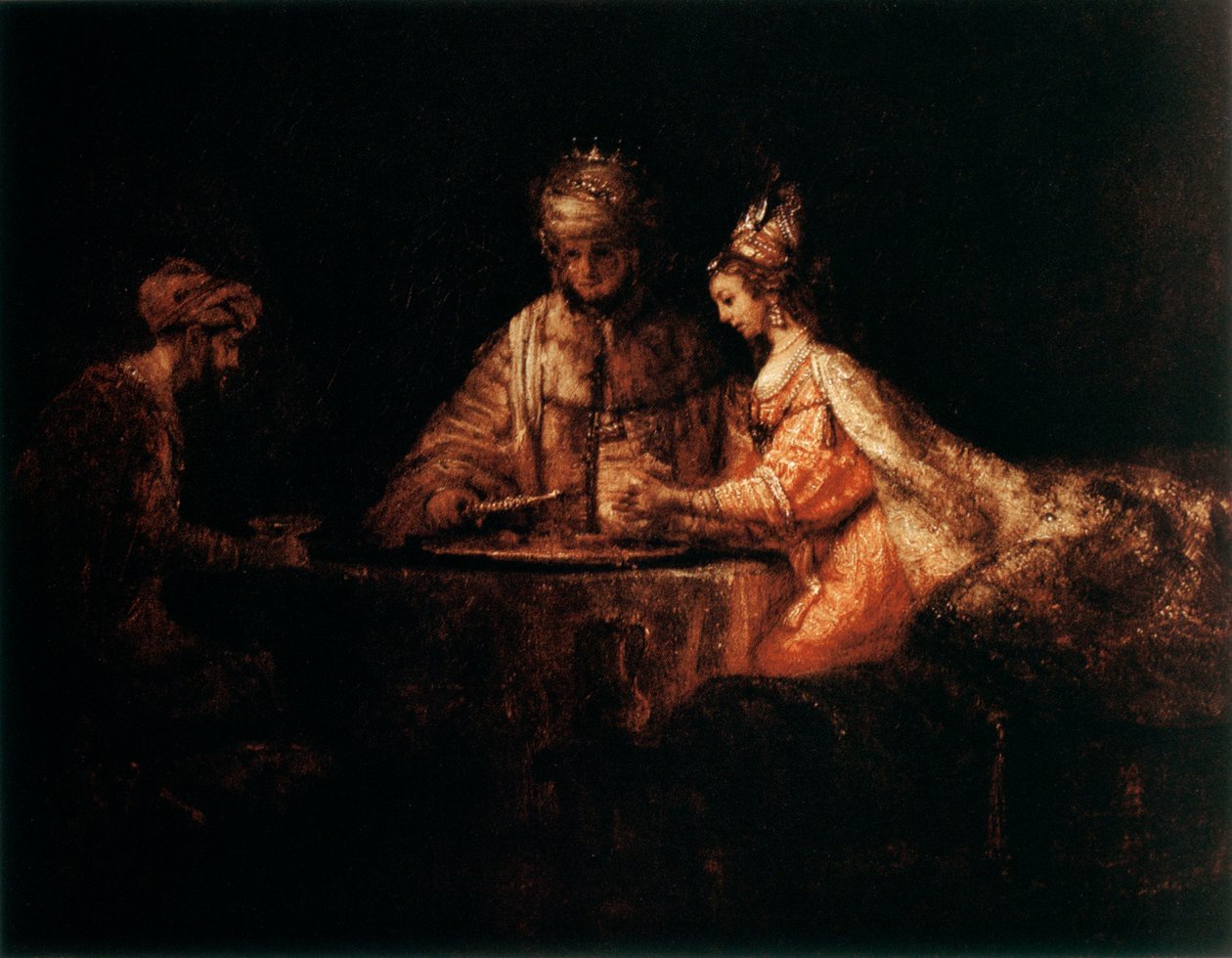 Assuerus, Haman och Ester, 1660 av Rembrandt van Rijn