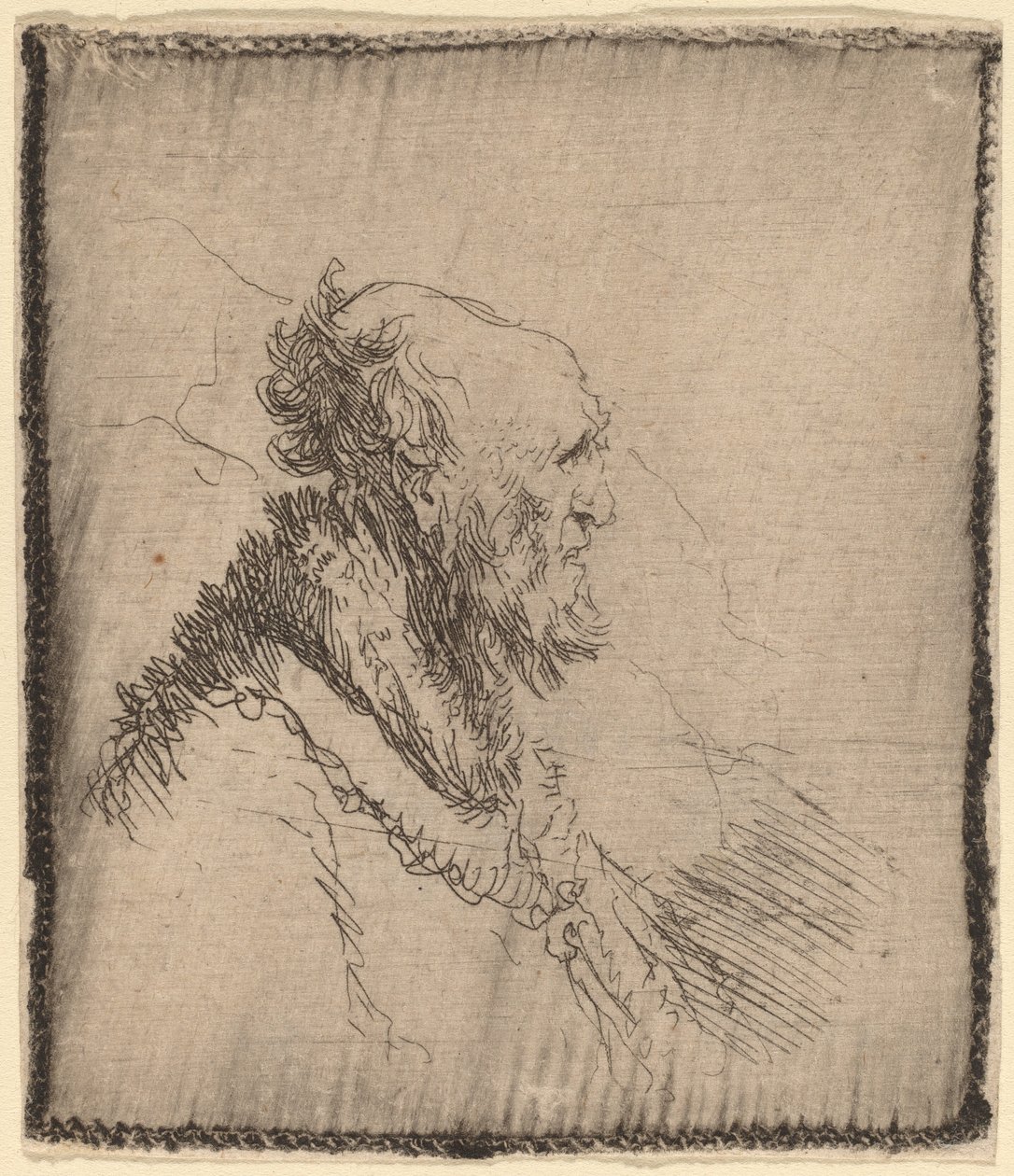 Skallig gammal man med kort skägg i profil, ca. 1635. av Rembrandt van Rijn