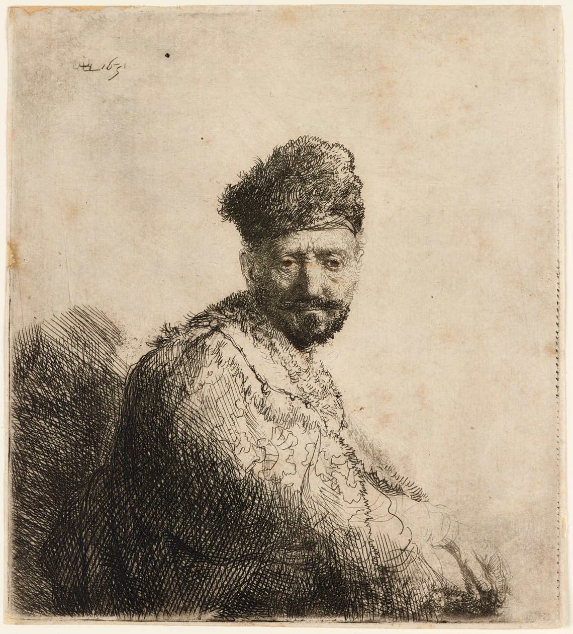 Skäggig man i pälsad orientalisk mössa: konstnärens far, 1631. av Rembrandt van Rijn