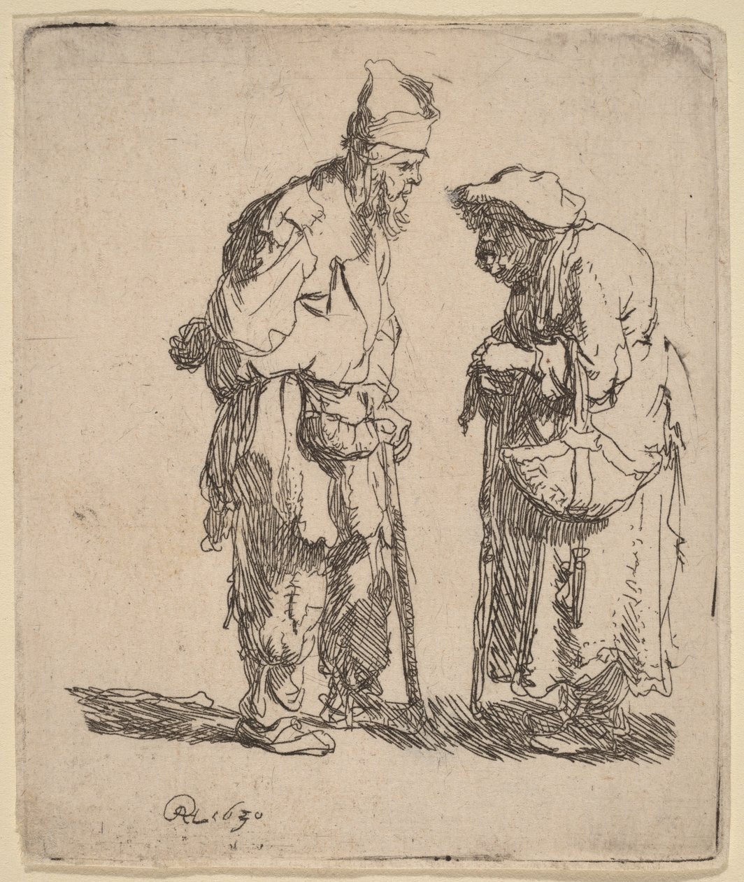 En tiggare och en tiggarkvinna i samtal av Rembrandt van Rijn