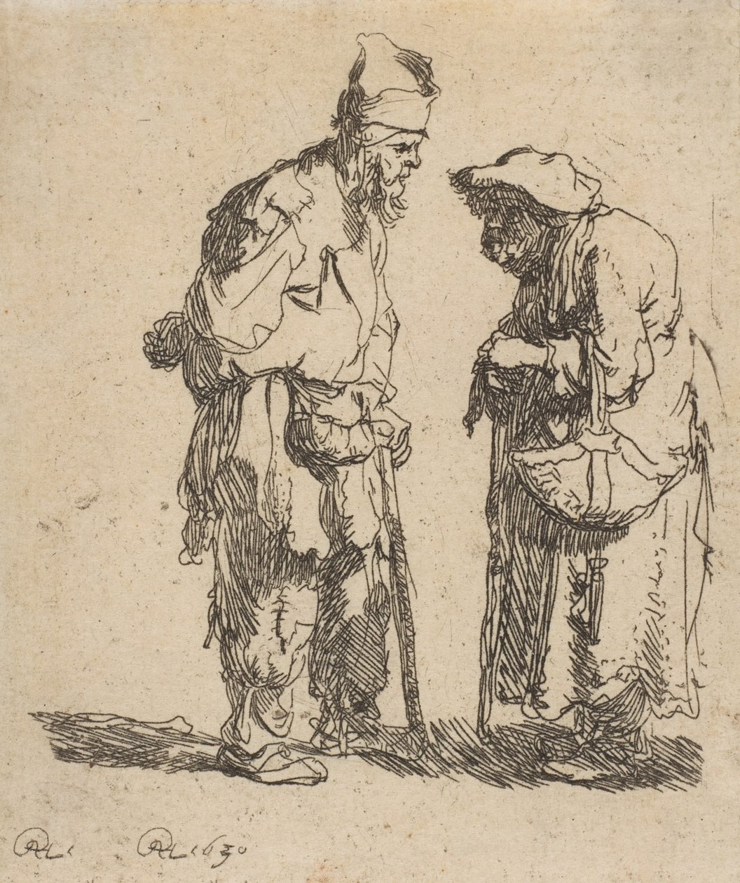 Tiggarman och tiggarkvinna samtalar, 1630., 1630. av Rembrandt van Rijn