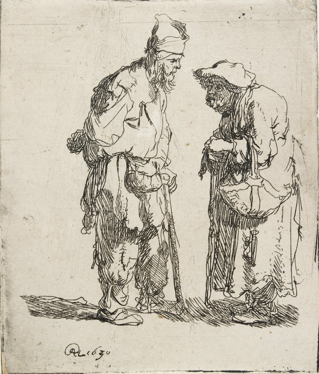 Tiggarman och tiggarkvinna samtalar, 1630 av Rembrandt van Rijn