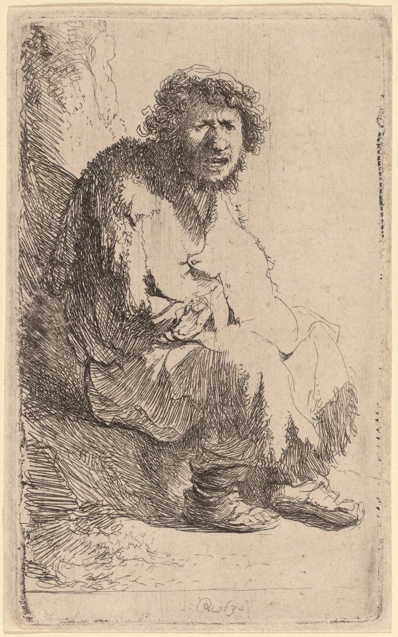 Tiggare som sitter på en bank av Rembrandt van Rijn