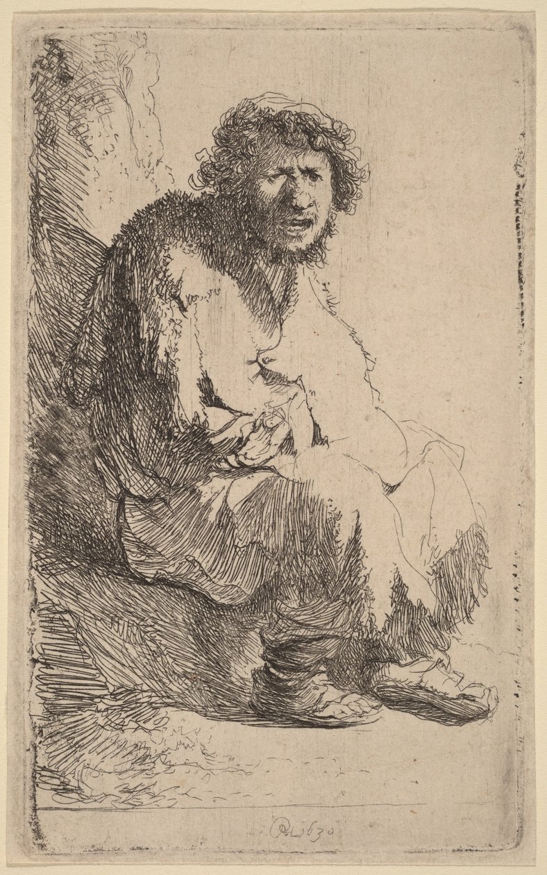 Tiggare sittande på en bänk av Rembrandt van Rijn