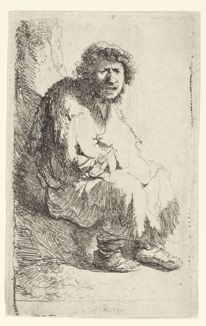 Tiggare sittande på en bänk av Rembrandt van Rijn