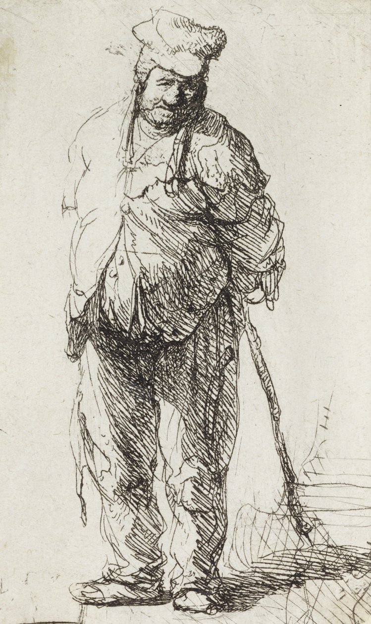 Tiggare lutad på en pinne (penna och bläck på papper) av Rembrandt van Rijn