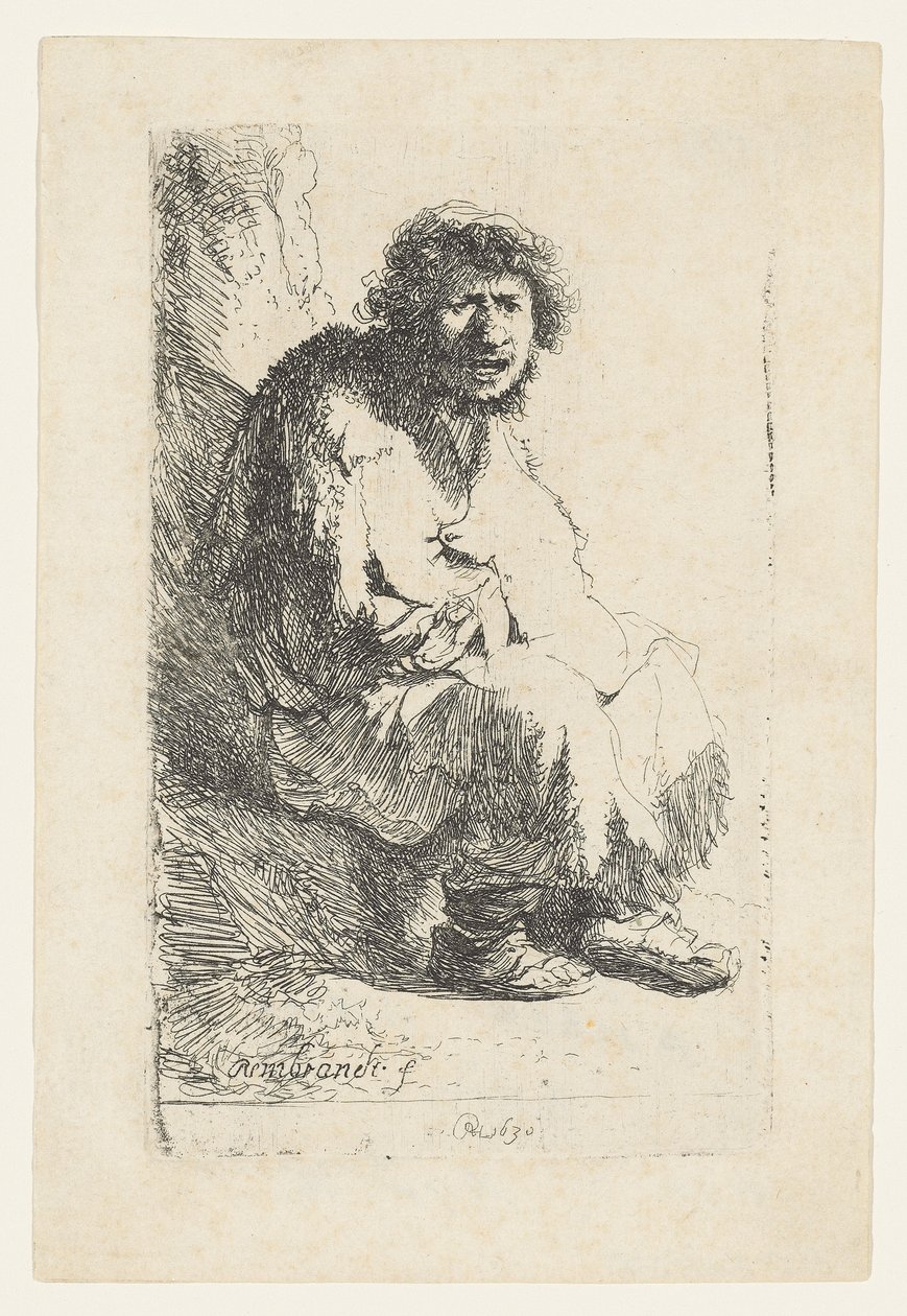 Tiggare sittande på en bank, 1630 av Rembrandt van Rijn