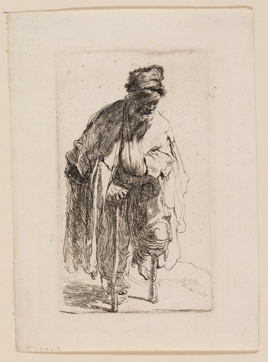 Tiggare med ett träben av Rembrandt van Rijn
