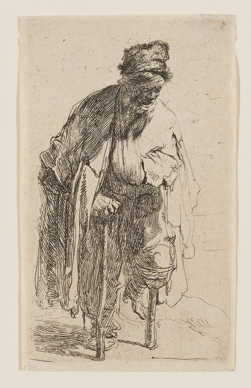 Tiggare med ett träben av Rembrandt van Rijn