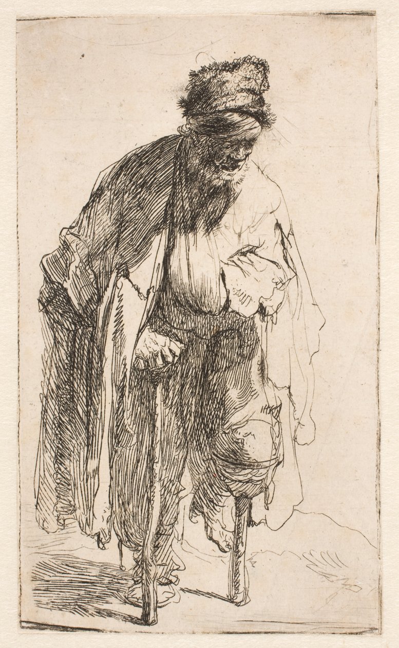 Tiggare med ett träben av Rembrandt van Rijn