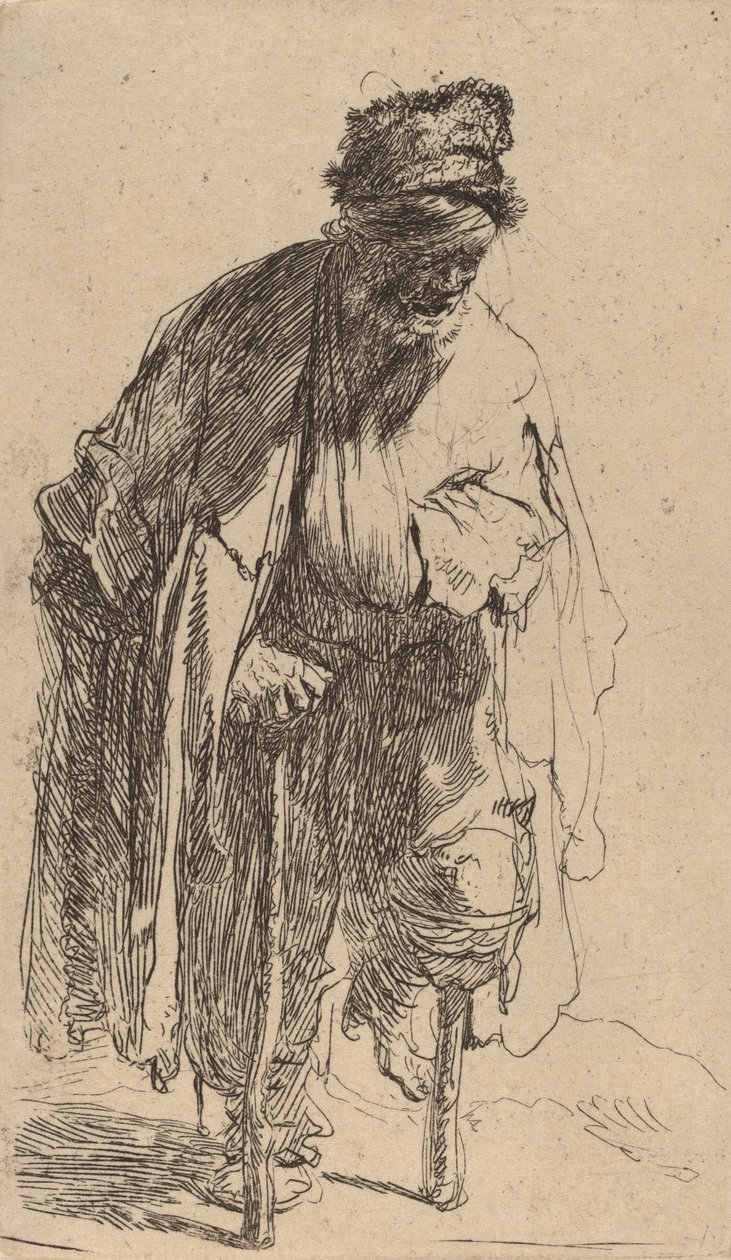 Tiggare med ett träben, ca. 1630. av Rembrandt van Rijn
