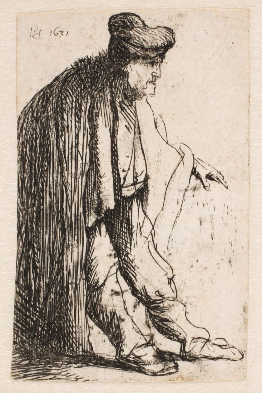 Tiggare med vänster hand utsträckt av Rembrandt van Rijn