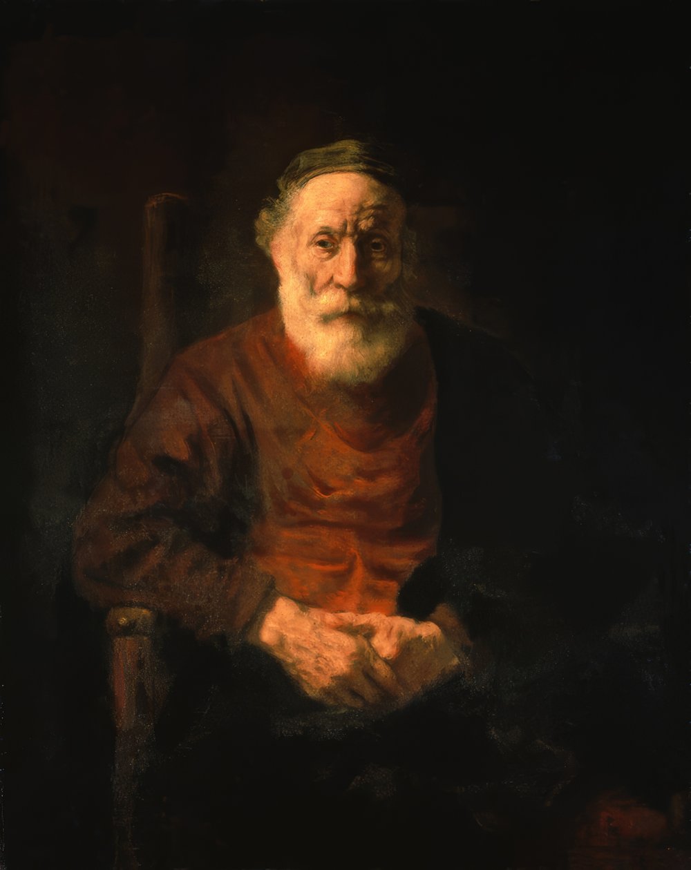 Porträtt av en gammal man i en röd dräkt av Rembrandt van Rijn